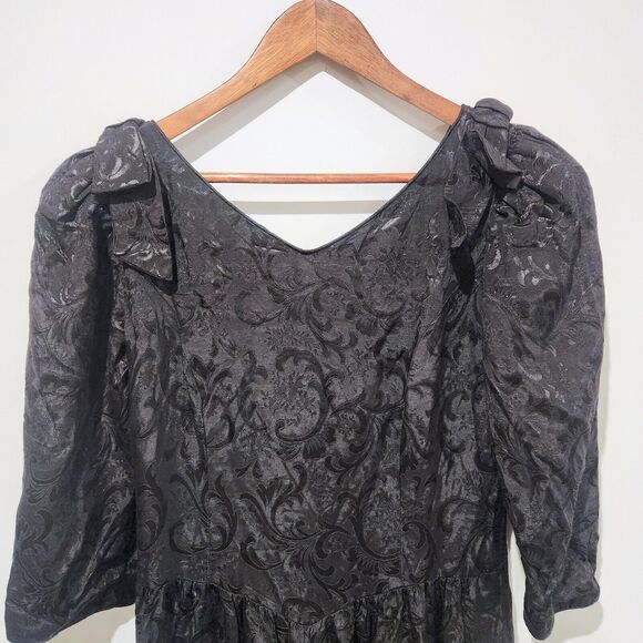 Lanz Salzburg Vintage Black Floral Jacquard Drop Waist Maxi Dress Size 12 80s - Picture 2 of 13